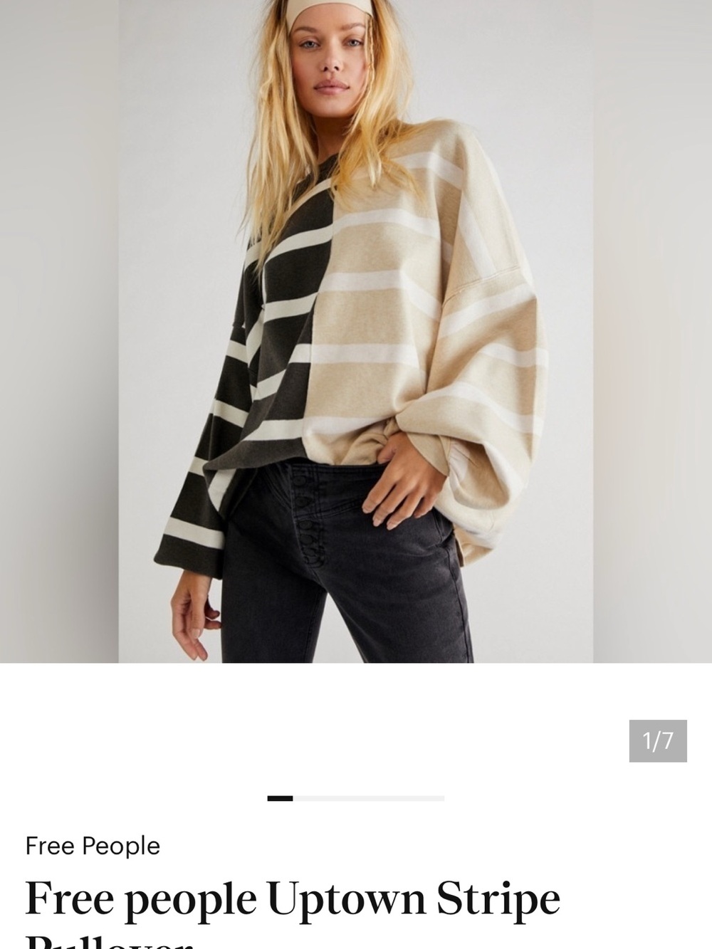 Free People Striped Scoop Pullover in Beige, Black & White